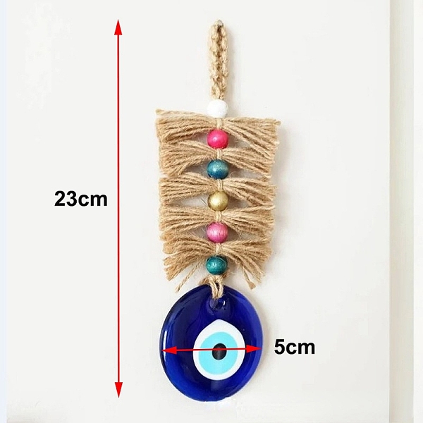 

PandaHall Turkish Flat Round with Evil Eye Glass Pendant Decorations, with Wood Bead and Jute Cord Wall Hanging Ornaments, Colorful...