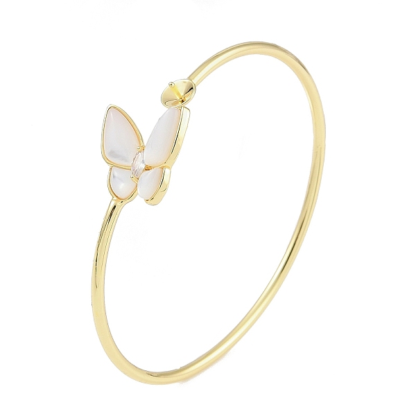 

PandaHall Brass Pave Shell Butterfly Open Cuff Bangle Making, for Half Drilled Beads, Real 18K Gold Plated, Inner Diameter...