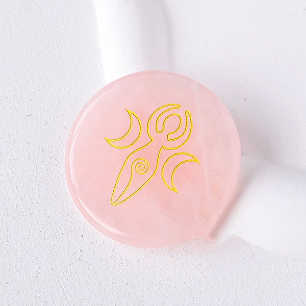 

PandaHall Natural Rose Quartz Carved Healing Flat Round Stone, Reiki Energy Stone Display Decorations, Goddess, 55mm Rose Quartz Goddess