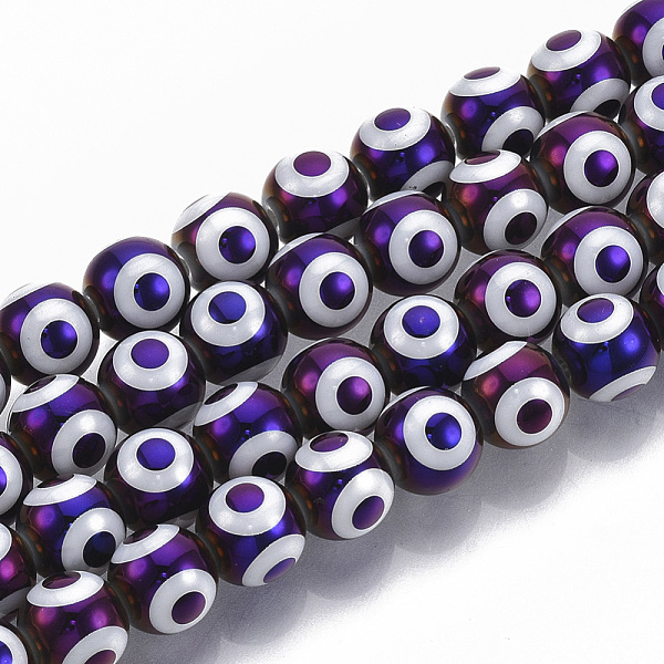 

PandaHall Electroplate Glass Beads Strands, Round with Evil Eye Pattern, Purple, 8x7.5mm, Hole: 1.2mm, about 40pcs/strand, 12.2 inch Glass...