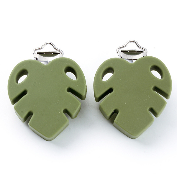

PandaHall Food Grade Eco-Friendly Silicone Baby Pacifier Clips, with 304 Stainless Steel Clips, Leaf, Stainless Steel Color, Olive Drab...