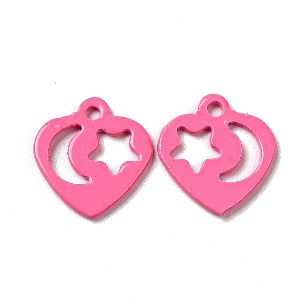 

PandaHall Spray Painted 201 Stainless Steel Charms, Heart with Star & Moon Pattern, Hot Pink, 12x11.5x1mm, Hole: 1.4mm 201 Stainless Steel...