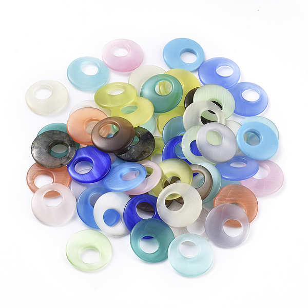 

PandaHall Cat Eye Pendants, Flat Round, Ring, Mixed Color, 25x4mm, Hole: 10mm Cat Eye Flat Round Multicolor
