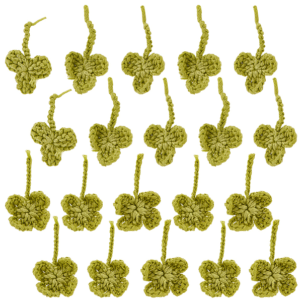 PandaHall BENECREAT 20Pcs 2 Styles of Hand-Knitted Four-Leaf Clover, Knitted Garment Accessories in Polyester Handmade Fibres, Yellow-Green...