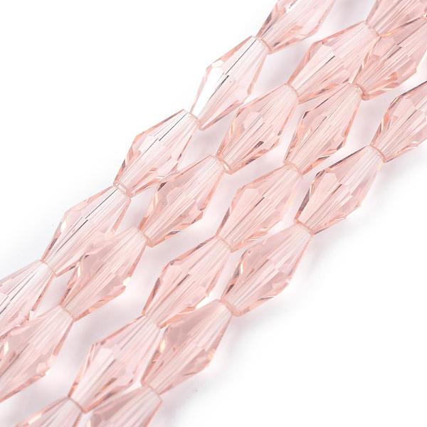 

PandaHall Transparent Glass Beads, Faceted, Bicone, Misty Rose, 12x6mm, Hole: 1mm, about 50pcs/Strand, 23.98''(60.9cm) Glass Bicone