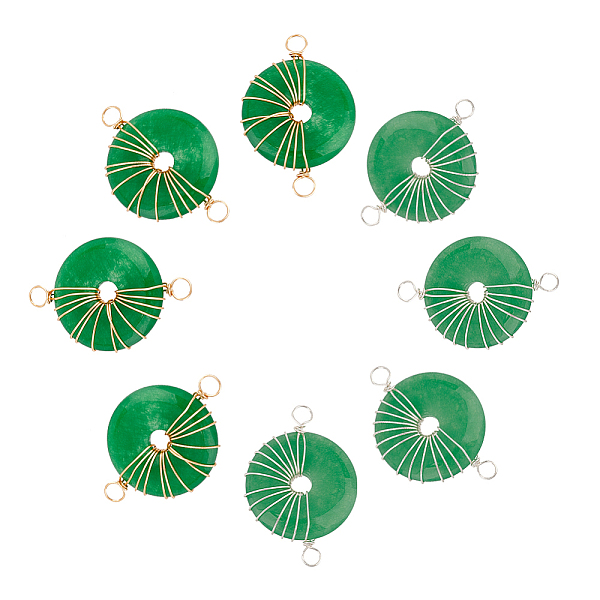 

PandaHall ARRICRAFT 8Pcs 2 Colors Natural Malaysia Jade Connector Charms, with Eco-Friendly Copper Wire Wrapped, Donut/Pi Disc, Mixed Color...