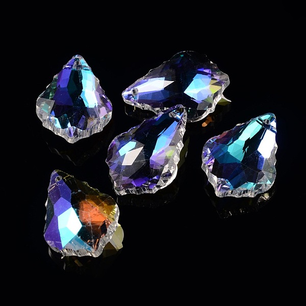 

PandaHall AB Color Plated Electroplate Glass Pendants, Faceted, Leaf, Colorful, 28x19.5x8.5~10.5mm, Hole: 1mm Glass Leaf