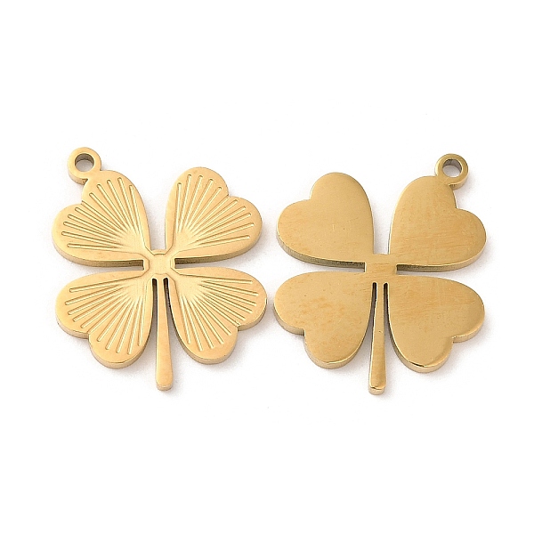 

PandaHall Ion Plating(IP) 316L Surgical Stainless Steel Pendants, Textured, Clover Charms, Real 18K Gold Plated, 18x16x1.5mm, Hole: 1.2mm...