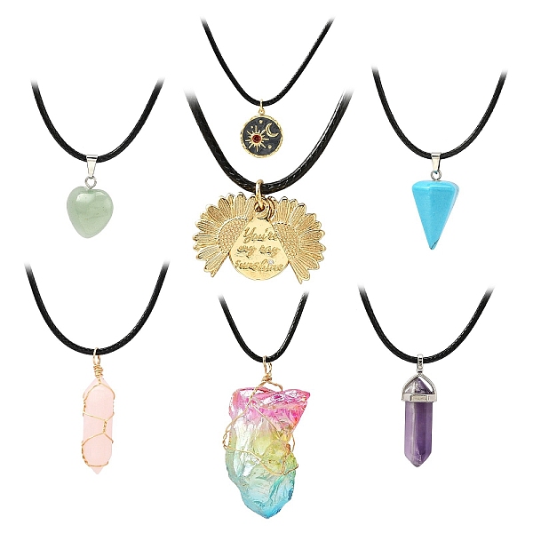 

PandaHall DIY Stone Pendant Necklace Making Kit, Including Gemstone Pendants, Brass Micro Pave Cubic Zirconia Pendants, Waxed Cotton Cord..., Black