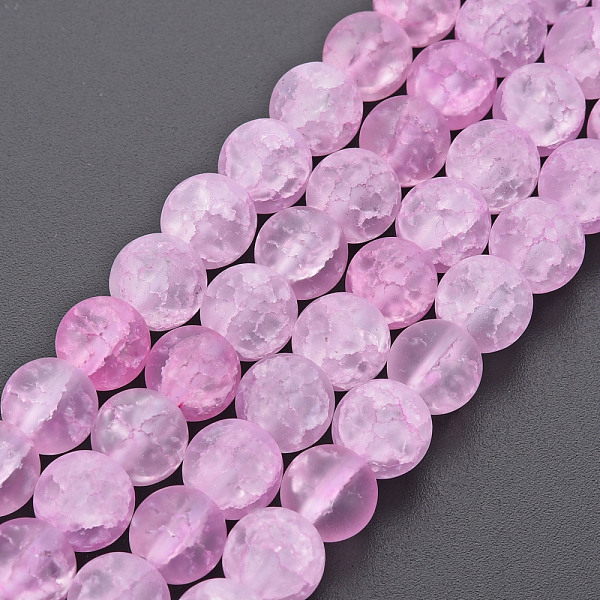 

PandaHall Crackle Glass Beads Strands, Dyed & Heated, Frosted, Round, Orchid, 8mm, Hole: 1.2mm, about 50~51pcs/strand, 15.35 inch(39cm)..., Purple