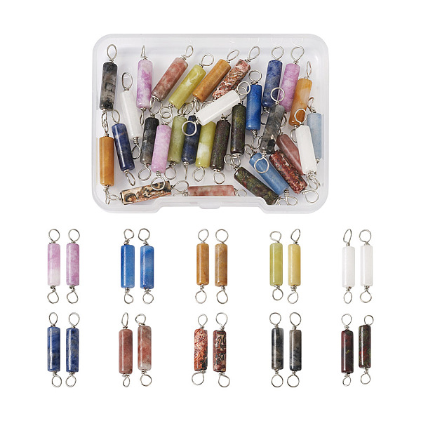 

PandaHall Fashewelry 40Pcs 10 Styles Natural Mixed Stone Connector Charms, with Eco-Friendly Brass Wire Double Loops, Column, Platinum...