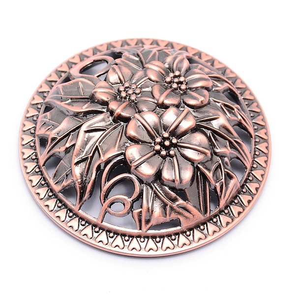 

PandaHall Alloy Cover, with Botany Pattern, for Incense Burner, Round with Flower, Cadmium Free & Lead Free, Red Copper, 79.5x22.5mm, Inner...