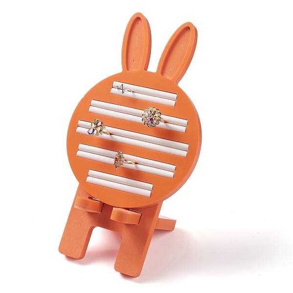 

PandaHall Resin Artificial Marble Jewelry Ring Displays, with PU Leather, Rabbit Shape, Dark Orange, 21.5x15x18.5cm Resin