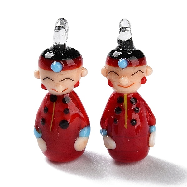 

PandaHall Handmade Lampwork Pendants, Human, Red, 33x13x10.5mm, Hole: 3mm Lampwork Human Red