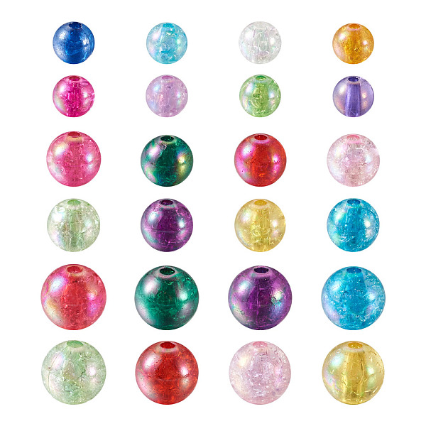 

PandaHall Transparent Crackle Acrylic Beads, AB Color, Round, Mixed Color, 8~12mm, Hole: 0.25~2mm, 450pcs/set Acrylic Round Multicolor