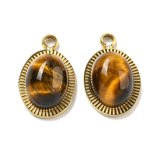 

PandaHall Vacuum Plating 304 Stainless Steel Pendants, Natural Tiger Eye Oval Charms, Real 18K Gold Plated, Real 18K Gold Plated, 12.5x8x4mm...