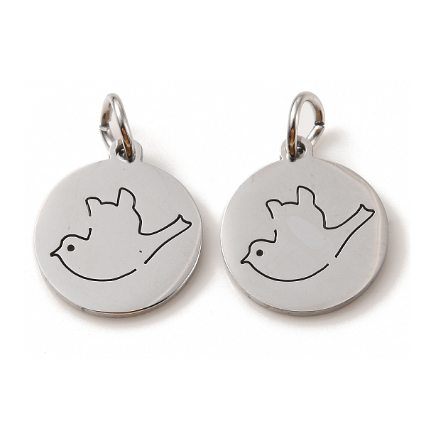 

PandaHall 304 Stainless Steel Charms, Laser Cut, with Jump Ring, Stainless Steel Color, Flat Round Charm, Bird, 13.5x12x1mm, Hole: 3.6mm 304...