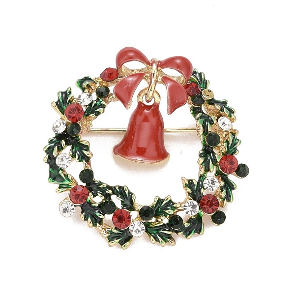 

PandaHall Colorful Christmas Wreath with Bell Enamel Pin with Rhinestone, Alloy Badge for Backpack Clothes, Golden, 36x37x11mm...