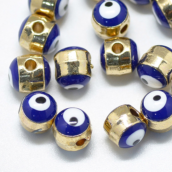 

PandaHall Alloy Enamel Beads, Column with Evil Eye, Light Gold, Blue, 5.5x6x6mm, Hole: 1.4mm Alloy+Enamel Evil Eye Blue