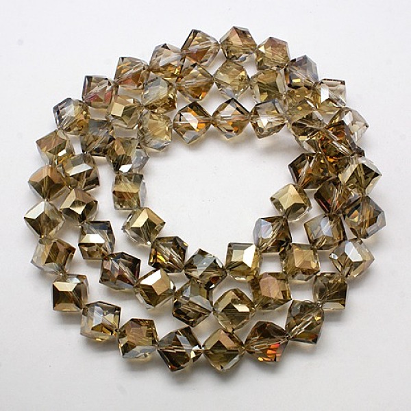 

PandaHall Half Golden Plated Crystal Glass Cube Beads Strands, Faceted, Coffee, 11x11x11mm, Hole: 1mm, about 59pcs/strand, 29.9 inch Glass..., Brown