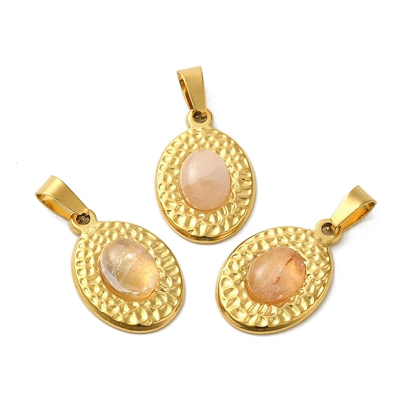 

PandaHall Natural Rose Quartz Pendants, 304 Stainless Steel Oval Charms, Real 18K Gold Plated, 23.5x16x5.5mm, Hole: 4x7.5mm Rose Quartz Oval