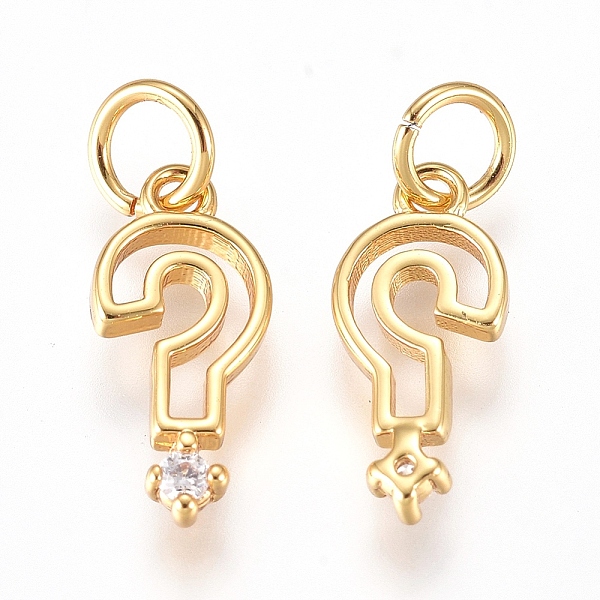 

PandaHall Brass Punctuation Charms, with Micro Pave Cubic Zirconia and Jump Rings, Question Mark, Clear, Golden, 11x5x1.5mm, Hole: 2.6mm...