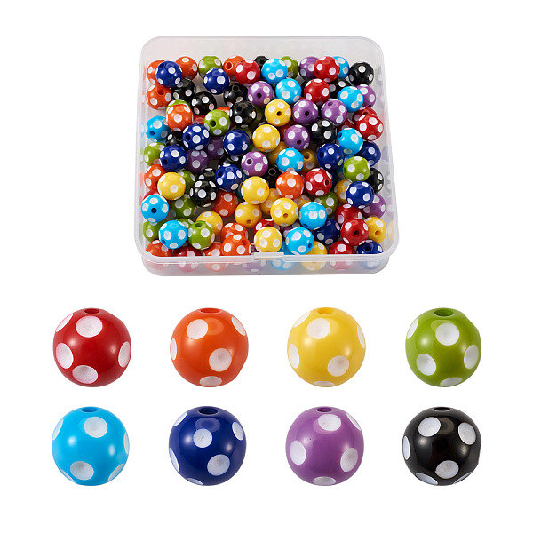 

PandaHall Cheriswelry 120Pcs 8 Colors Opaque Resin Beads, Round with Polka Dot Pattern, Mixed Color, 14mm, Hole: 1.5mm Resin Round..., Multicolor
