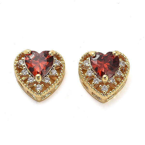 

PandaHall Brass Micro Pave Cubic Zirconia Beads, Real 18K Gold Plated, Heart, Indian Red, 10x10.5x7mm, Hole: 2mm Brass+Cubic Zirconia Heart