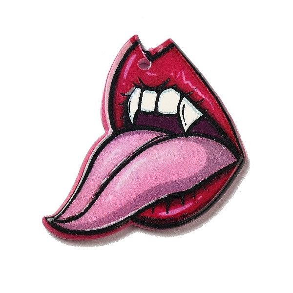 

PandaHall Double-sided Printed Acrylic Pendants, Halloween Theme, Mouth, Body, 35x33.5x2.5mm, Hole: 1.5mm Acrylic Body Pink