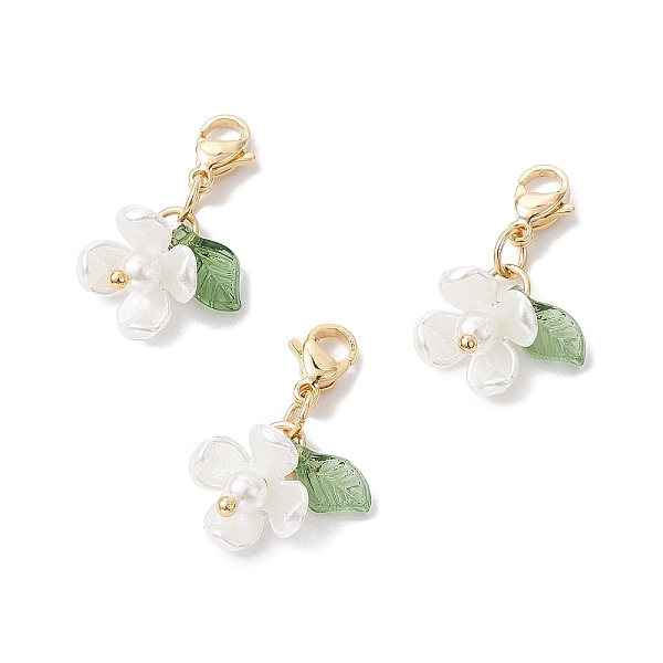 

PandaHall Flower Shell Pearl Pendant Decorations, with 304 Stainless Steel Lobster Claw Clasps, Golden, 24mm 304 Stainless Steel Flower..., White