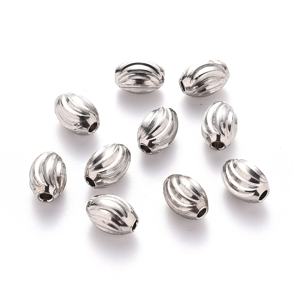 

PandaHall 201 Stainless Steel Corrugated Beads, Oval, Stainless Steel Color, 8x6mm, Hole: 1.8mm 201 Stainless Steel Oval