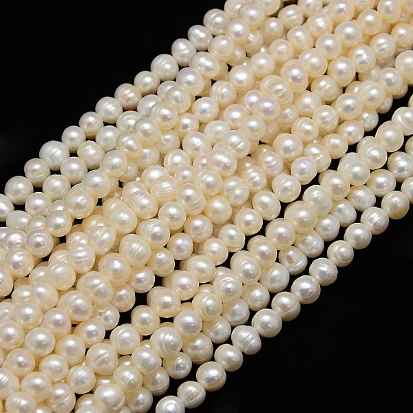 

PandaHall Natural Cultured Freshwater Pearl Beads Strands, Potato, Creamy White, 6.5~7mm, Hole: 0.8mm, about 49~54pcs/strand, 13.19''...