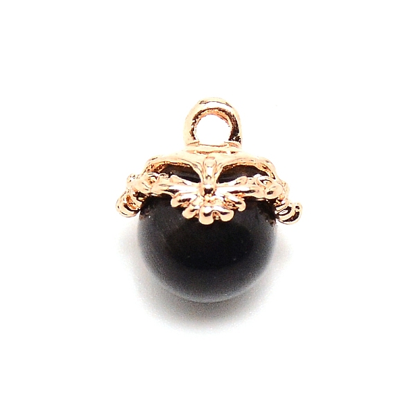

PandaHall Cat Eye Glass Charms, with Brass Finding, Round, Black, 14~15x12~13mm, Hole: 2mm Brass+Cat Eye Round Black