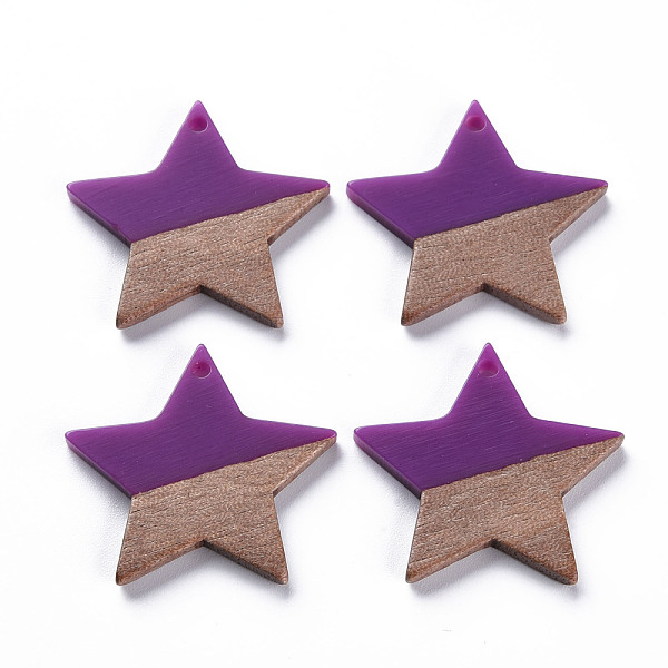 

PandaHall Opaque Resin & Walnut Wood Pendants, Two Tone, Star, Dark Violet, 26x28.5x3mm, Hole: 1.8mm Resin+Wood Star