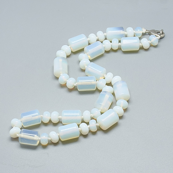 

PandaHall Opalite Beaded Necklaces, with Alloy Lobster Clasps, Column, 18.1 inch~18.5 inch(46~47cm), Column: 13~14x10mm Opalite