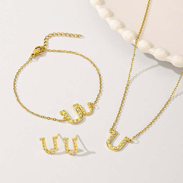 

PandaHall Luxury Metal Copper Jewelry Set with Zirconia U-shaped Letter Necklace. Brass