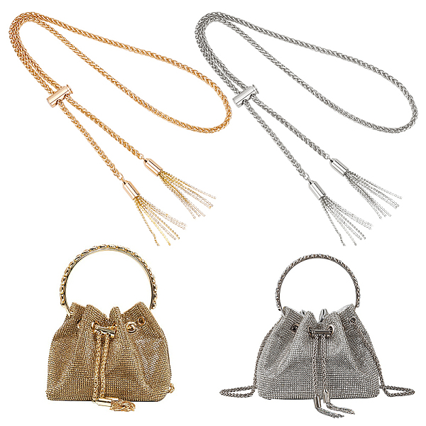 

PandaHall WADORN 2 Sets 2 Colors DIY Iron Bucket Bag Drawstring Kits, including Wheat Chain, Rhinestone Tassel Pendant Decoration, Cord Lock...