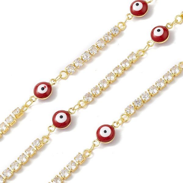 

PandaHall Brass Enamel Evil Eye Link Chains with Cubic Zirconia, Unwelded, with Spool, Golden, Red, Evil Eye: 12.5x6.5x5mm, Cubic Zirconia...
