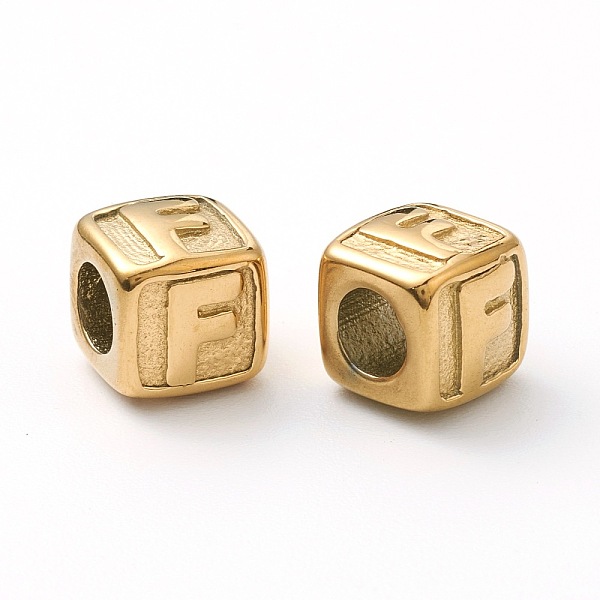 

PandaHall 304 Stainless Steel European Beads, Large Hole Beads, Horizontal Hole, Cube with Letter, Golden, Letter.F, 8x8x8mm, Hole: 4mm 304...