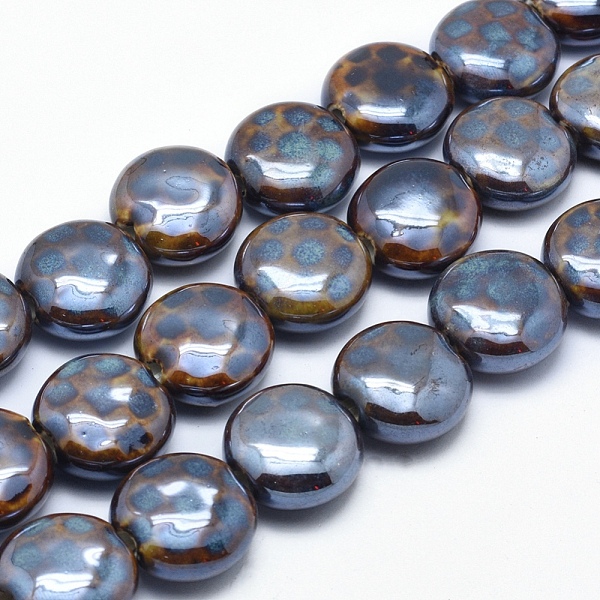 

PandaHall Handmade Eco-Friendly Porcelain Beads, Flat Round, Coffee, 18.5~19x8.5~9mm, Hole: 2.5~3mm Porcelain Flat Round Brown
