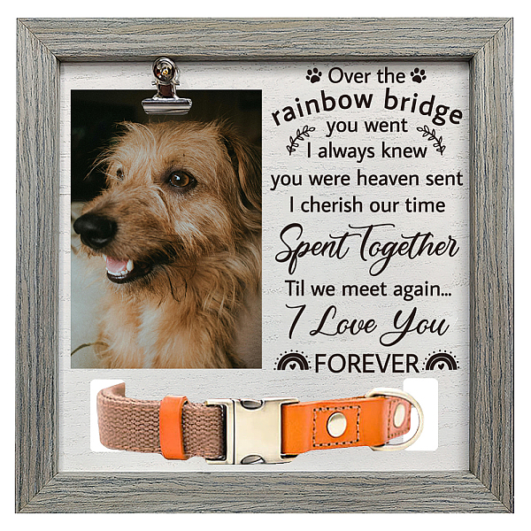

PandaHall FINGERINSPIRE Pet Memorial Picture Frame 9x9inch Over the Rainbow Bridge You Went Pet Picture Frames with Photo Clip & Collar..., Black