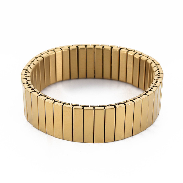 

PandaHall Stainless Steel Rectangle Stackable Stretch Bracelet, Block Tile Wide Wristband for Men Women, Golden, Inner Diameter: 2 inch...