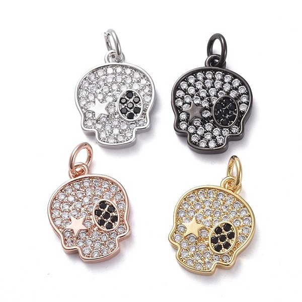 

PandaHall Brass Micro Pave Cubic Zirconia Pendants, Long-Lasting Plated, Skull, Clear, Mixed Color, 15.1x12x2.3mm, Hole: 3mm Brass+Cubic...