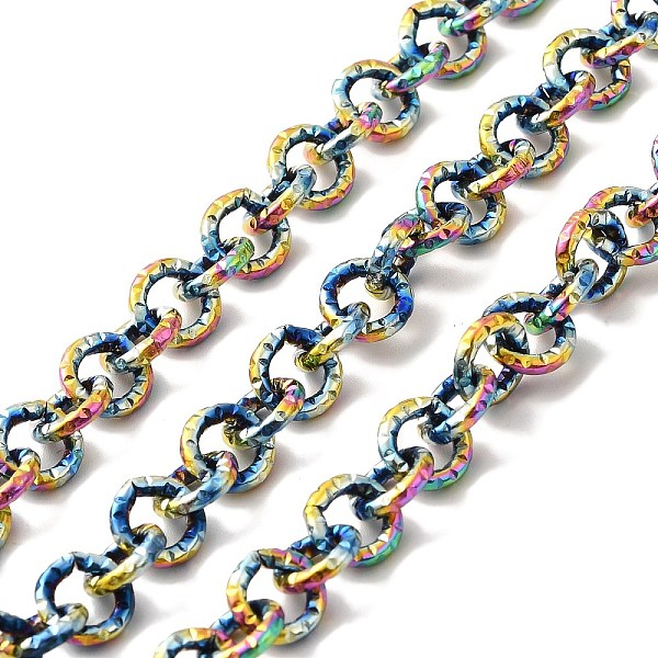 

PandaHall Ion Plating(IP) 304 Stainless Steel Textured Cable Chains, with Spool, Unwelded, Rainbow Color, 7~8x1.2~1.5mm, about 16.40 Feet...