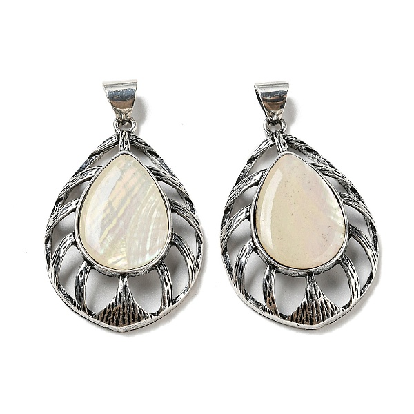 

PandaHall Natural Paua Shell/Abalone Shell Pendants, Antique Silver Plated Alloy Teardrop Charms, Floral White, 49.5x33x9mm, Hole: 7.5x6.5mm...
