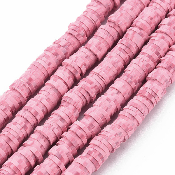 

PandaHall Handmade Polymer Clay Beads Strands, for DIY Jewelry Crafts Supplies, Heishi Beads, Disc/Flat Round, Pink, 6x0.5~1mm, Hole: 1.8mm...