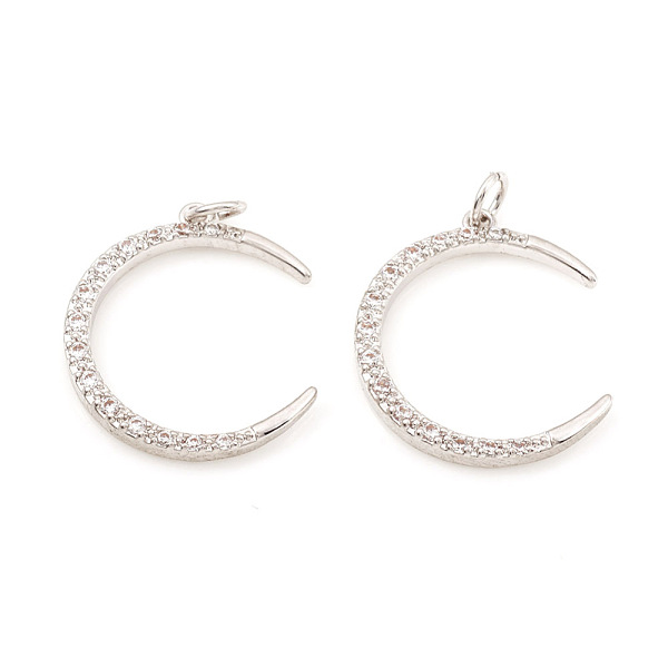 

PandaHall Brass Micro Pave Cubic Zirconia Pendants, with Jump Rings, Crescent, Clear, Platinum, 18.5x15.5x2mm, Jump Ring: 4x0.6mm, Hole...