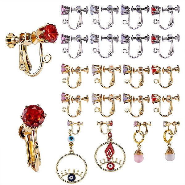 

PandaHall 8Pairs 8 Style Brass with Cubic Zirconia Screw On Clip-on Earring Findings, For Non-Pierced Ears, with Loop, Long-Lasting Plated..., Multicolor