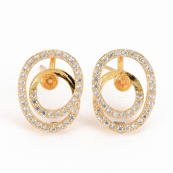 

PandaHall Brass Micro Pave Clear Cubic Zirconia Stud Earring Findings, for Half Drilled Bead, Nickel Free, Oval, Real 18K Gold Plated...