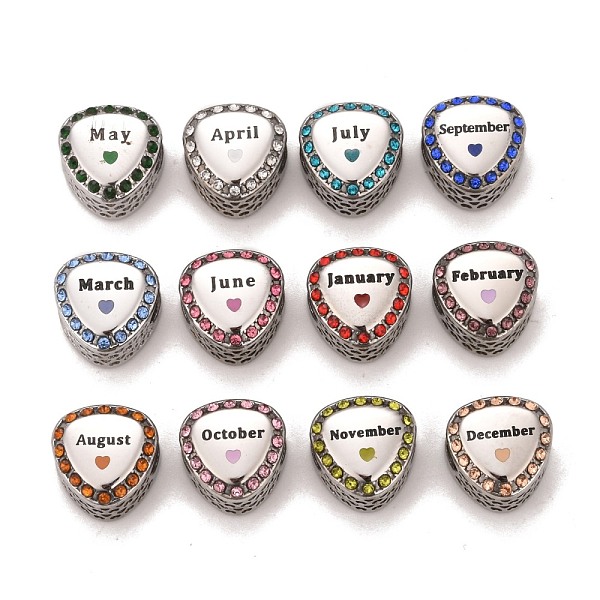 

PandaHall 12Pcs 12 Style 304 Stainless Steel European Beads Sets, Large Hole Beads, with Rhinestone and Enamel, Triangle with Month..., Multicolor